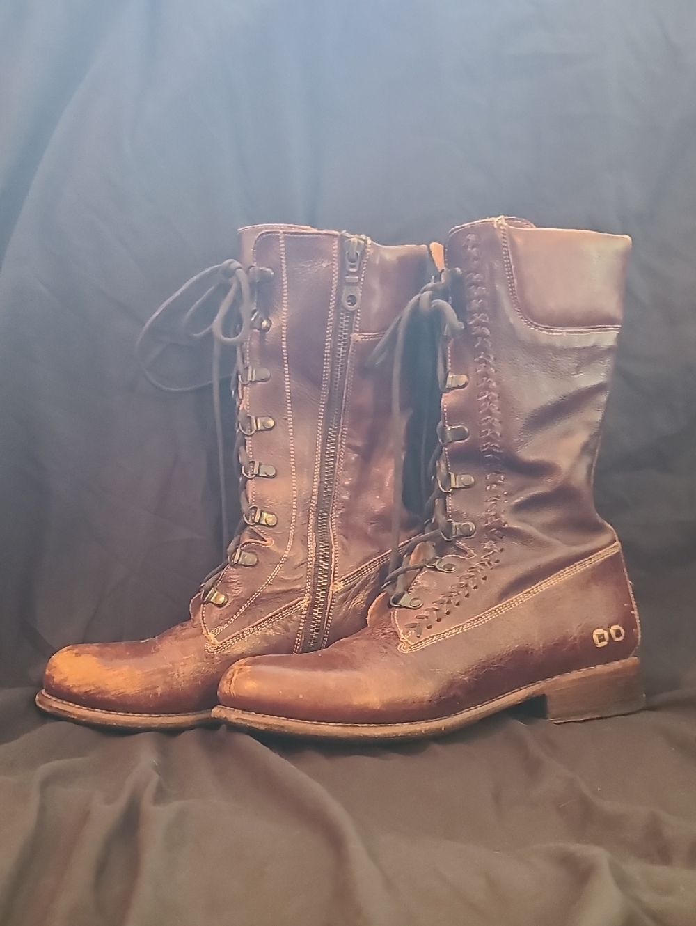 Bed STÜ Women's Brown Leather Lace-Up Mid-Calf Boots